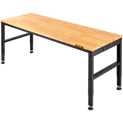 VEVOR Workbench Adjustable Height, Garage Table W/ Adjustable Heights & 2000 LBS Load Capacity, With Power Outlets & Hardwood Top & Metal Frame & Foot Pads