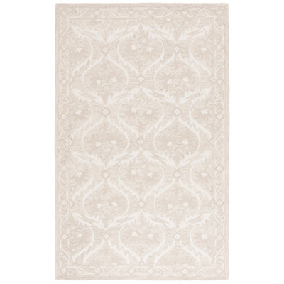 Antoiniece Tufted Wool/Cotton Damask Rug in Beige/Ivory