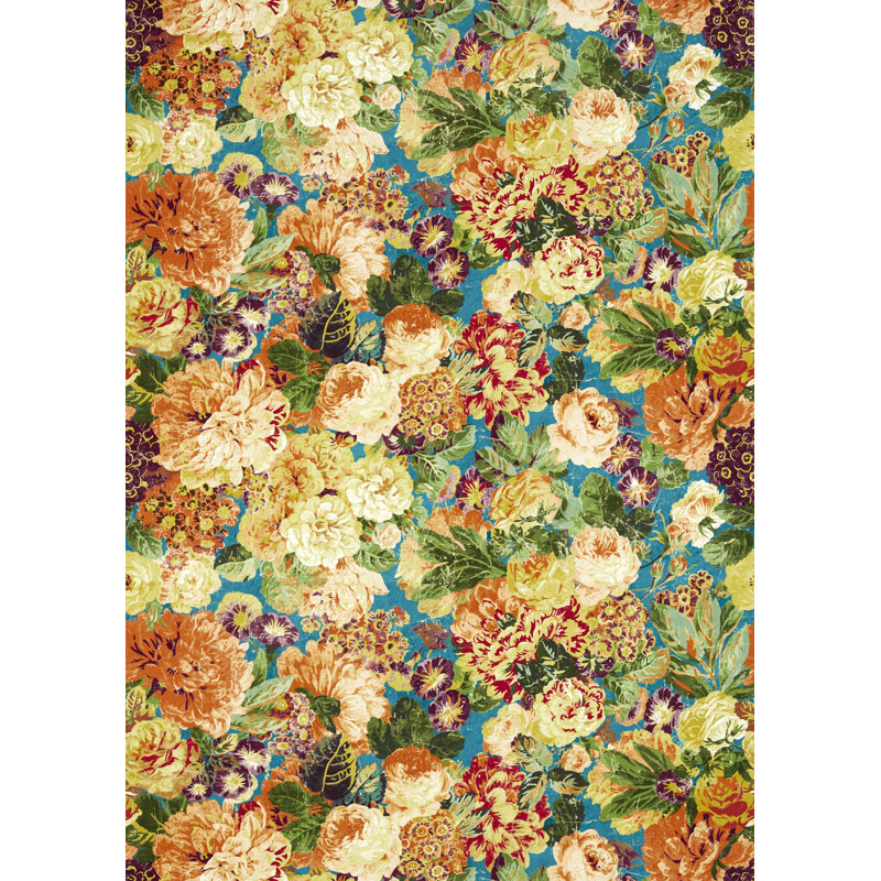 Very Rose and Peony Wallpaper, Kingfisher/Rowan Berry