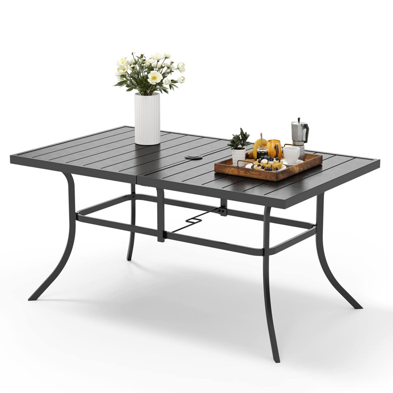 Dereyon Rectangular Metal Outdoor Dining Table With Umbrella Hole , 149.86cm cm W 88.9cm cm D