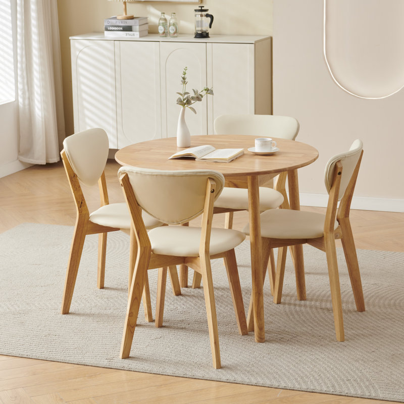 5 -Person Rubberwood Solid Wood Dining Set, White