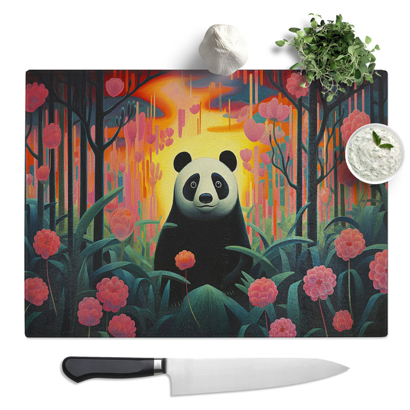 Panda Art Deco  Glass Chopping Board