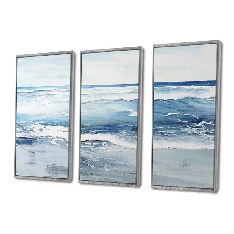 Pruden - Ensemble d'art mural plage, H 32 po x l 48 po x P 1 po, Encadrement argenté