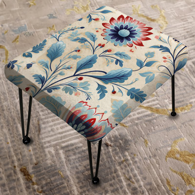 Vintage Blue Minimalism Floral Blossoms - Botanical Rectangle Ottoman