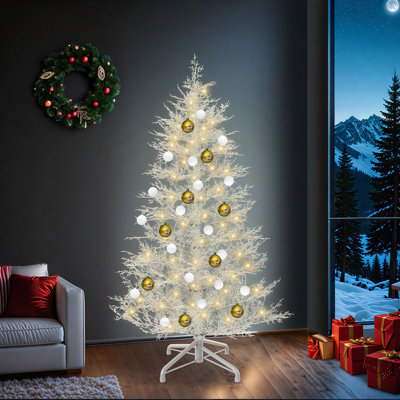 Arbre de Noël artificiel blanc 7,5 pi avec 11 modes d'éclairage