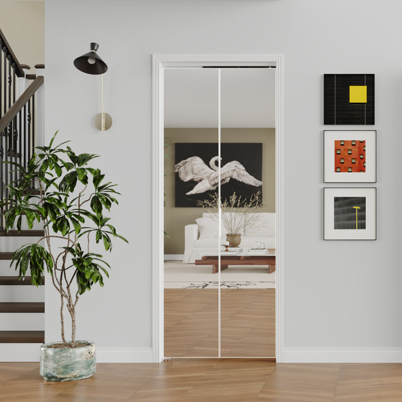 30 in. x 80 in. White Mirrored Glass Full Lite Bi-Fold Door