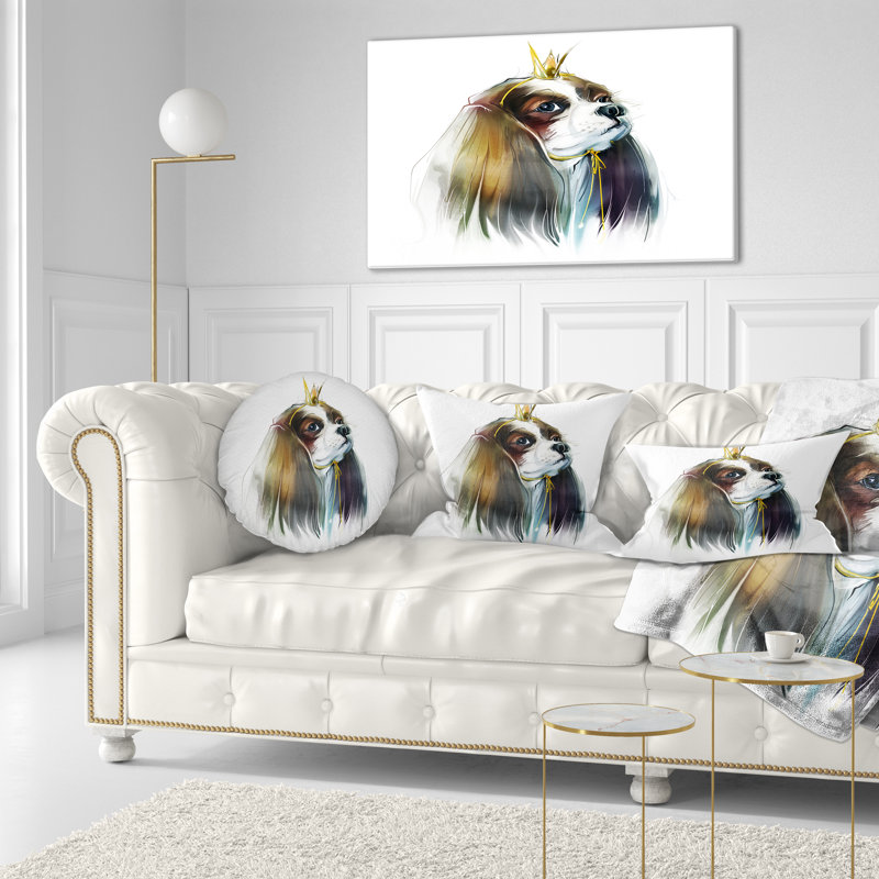 Mignon petit chien en couronne - coussin décoratif imprimé animal