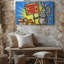 Toile dans une vibrante illustration de style dessin animé, un grand lapin d'art mural vertical, avec des yeux expressifs surdimensionnés et un long art mural sur toile-1694507292