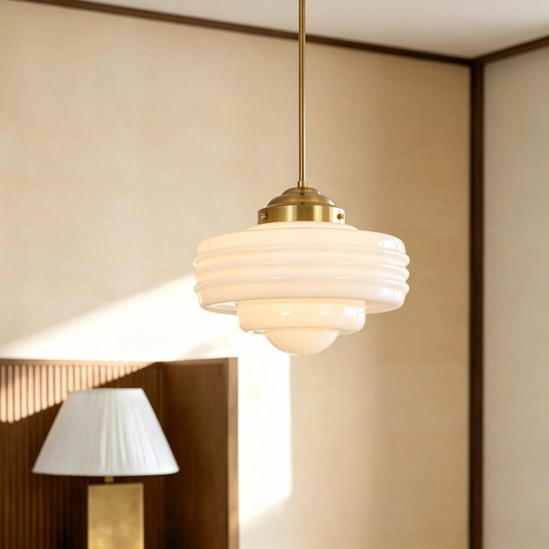 1-Light Schoolhouse Textured Drum Glass Pendant Light