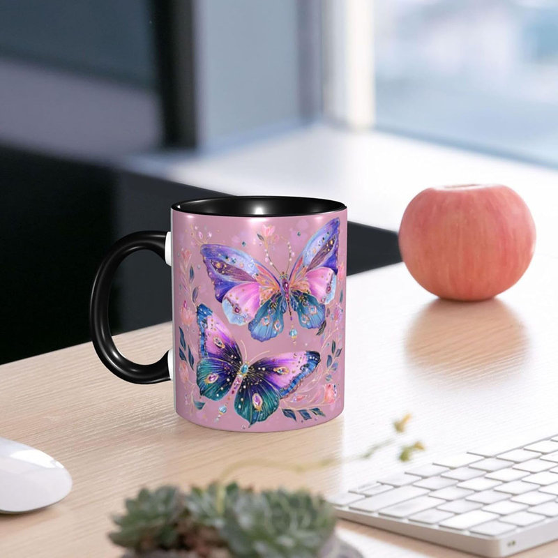 Butterfly Coffee Mug for Women Ceramic Tea Cup with Handle 11oz