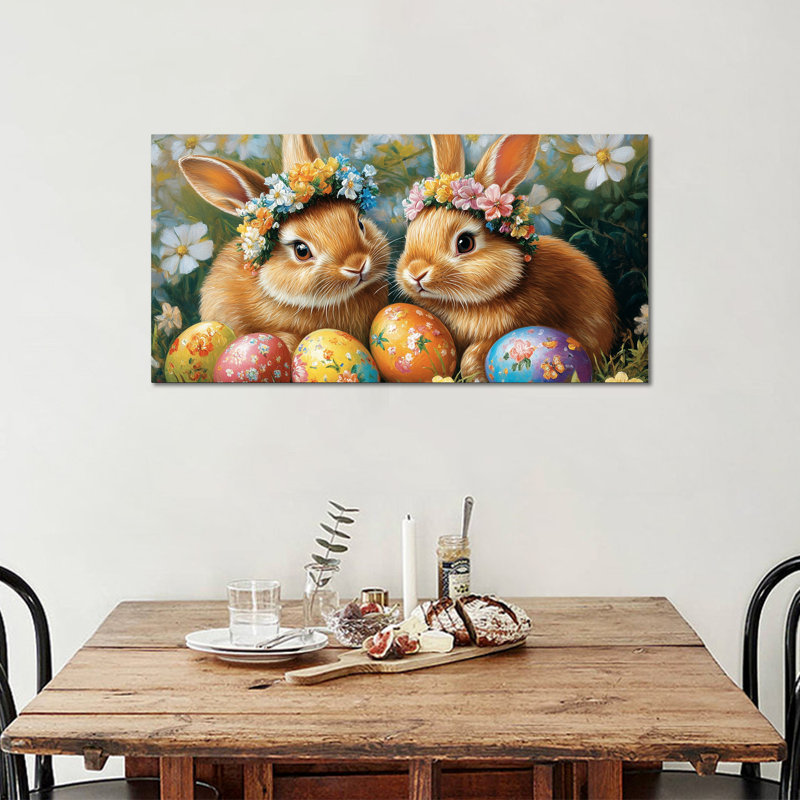  Art mural de lapin de Pâques au printemps, décoration murale de lapin de Pâques au printemps, œuf de Pâques et photos de lapin, impressions de Pâques pour le salon, la chambre d'enfant, la chambre d'enfant, la chambre de bébé