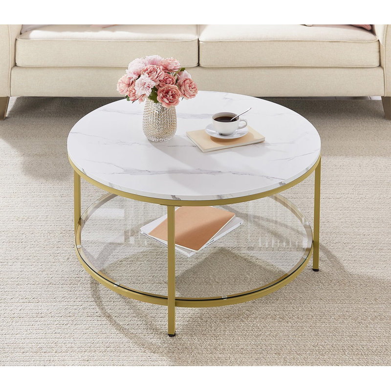 Chrishiya Coffee Table with Storage, Light gold, Marble white