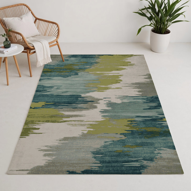 Tapis intérieur et extérieur brun Watercolor, Rectangle 5 pi x 7 pi