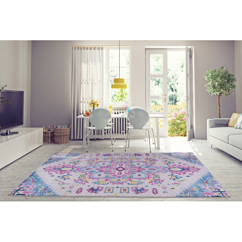 Tapis bleu/rose oriental SantaFe, Rectangle 5 pi 3 po x 7 pi 6 po