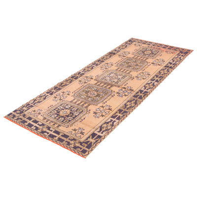 Tapis de couloir unique en laine noué à la main style années 1990 de 4 pi 4 po x 10 pi 11 po brun / ivoire Mominah