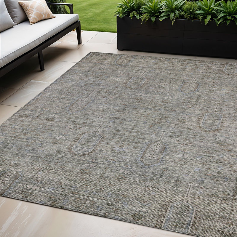 Tapis argenté lavable intérieur / extérieur 5 pi x 8 pi Southwestern