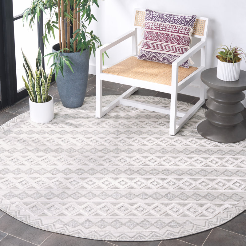 Tapis d'intérieur / extérieur à motif géométrique Kenenth Performance, Rond 6 pi 5 po