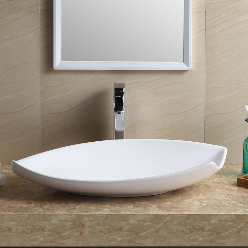 Modern Vitreous China Vessel Bathroom Sink, White