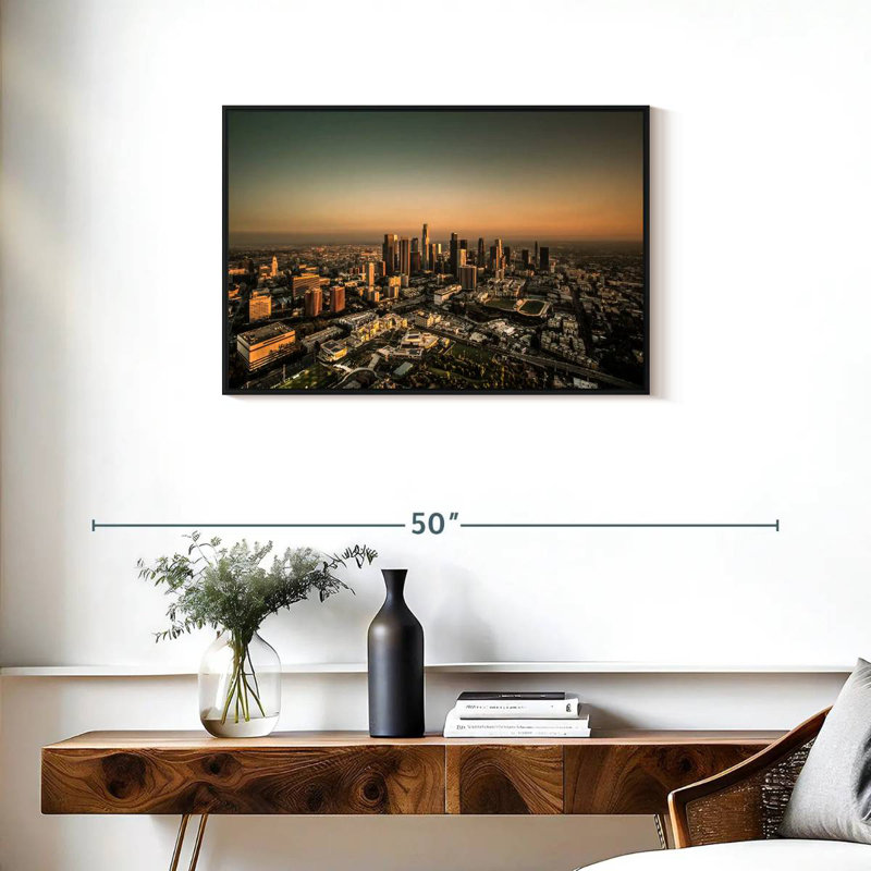 Los Angeles, ciel sépia, Cadre flottant noir, 31 po x 21 po