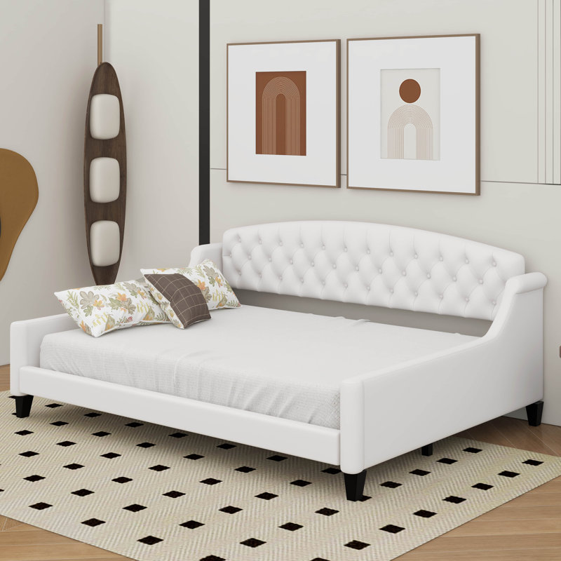 Lit de jour double capitonné de luxe moderne, Beige