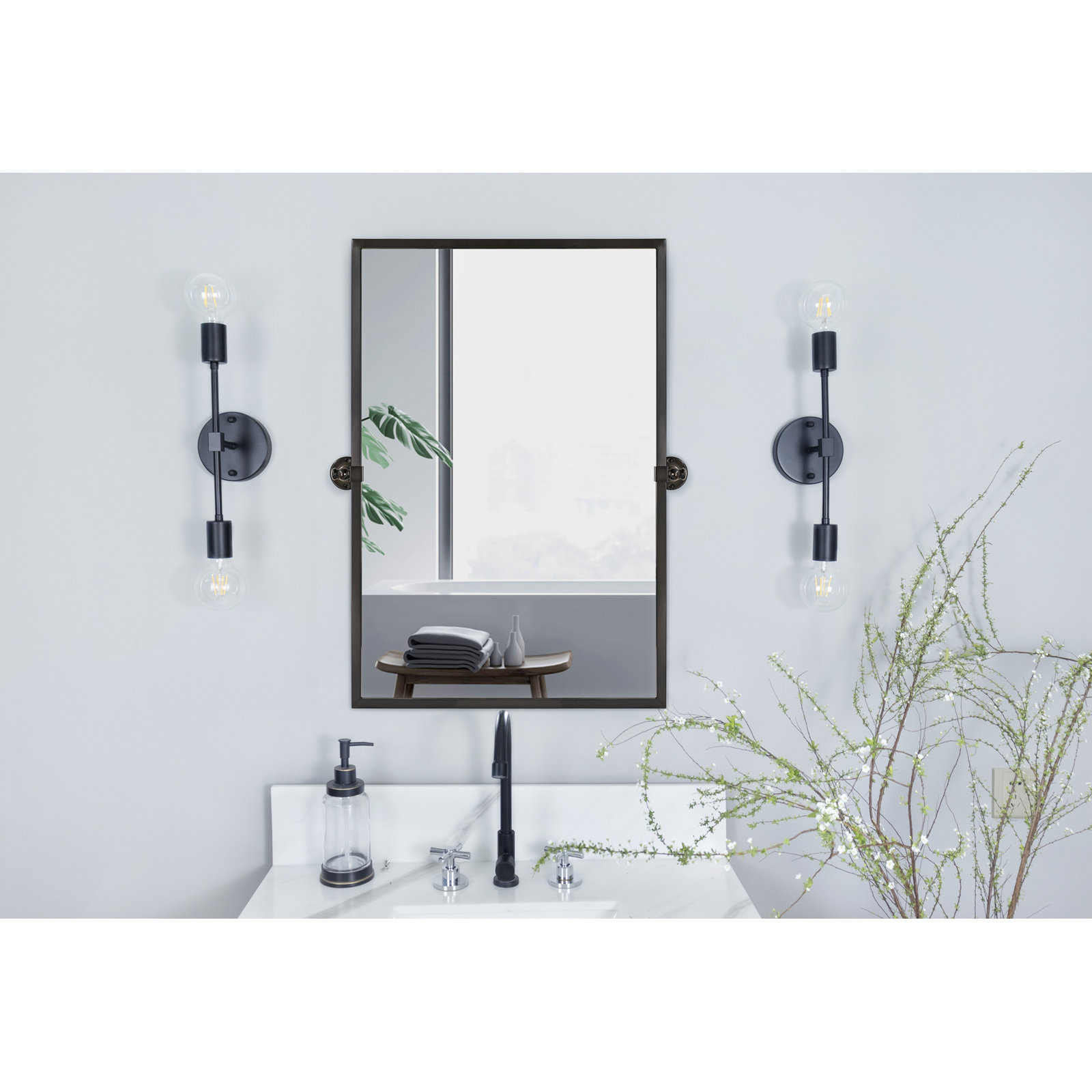 Metal Rectangle Mirror, 30" x 20", Oil Rubbed Bronze