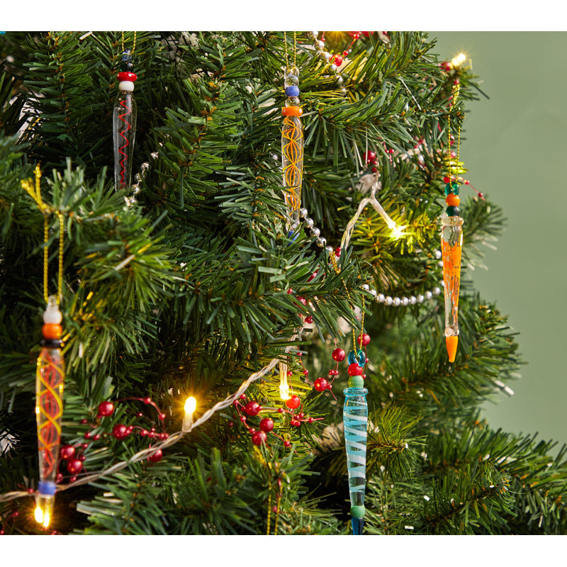 12 pièces de décorations d'arbre de Noël en forme de glaçon en verre coloré avec ligne de cristal, 3,54 à 3,7 po
