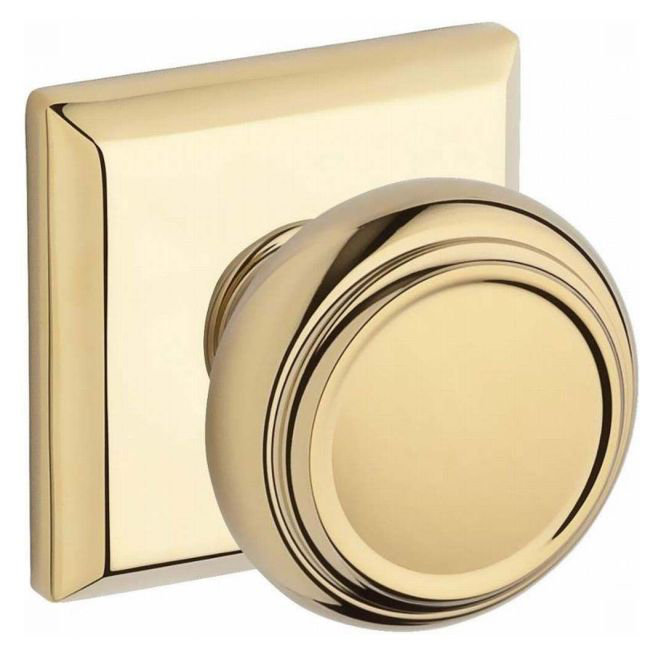 Traditional Privacy Door Knob with Traditional Square Rose, Polished Brass