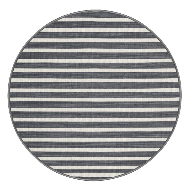 Machine Washable Horizontal Stripes Gray Area Rug, Round 3'