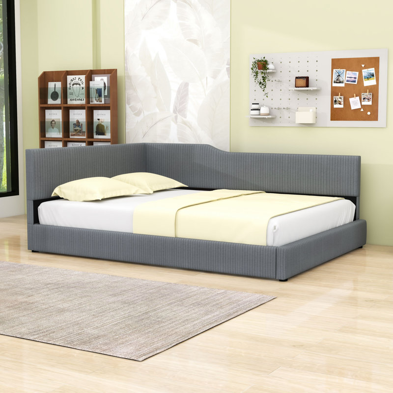 L-Shaped Full Upholstered Daybed with Center Legs, Gray