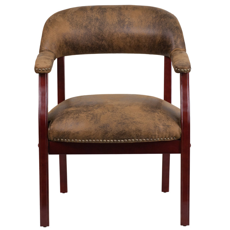 Elegant Bomber Jacket Brown Vinyl Conference Chair with Brass Accents