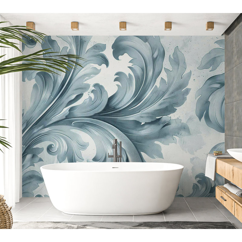 Murale pelez et collez - Baroque bleu clair, L 57 po x L 41 po