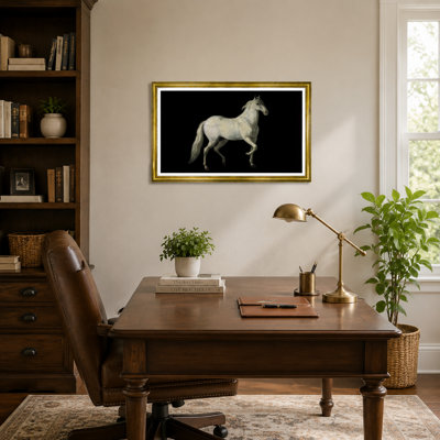 Wall Art Gold Framed Canvas, Vintage Horse Decor for Living Room, Bedroom, Office, Black White Equine Prints Gift