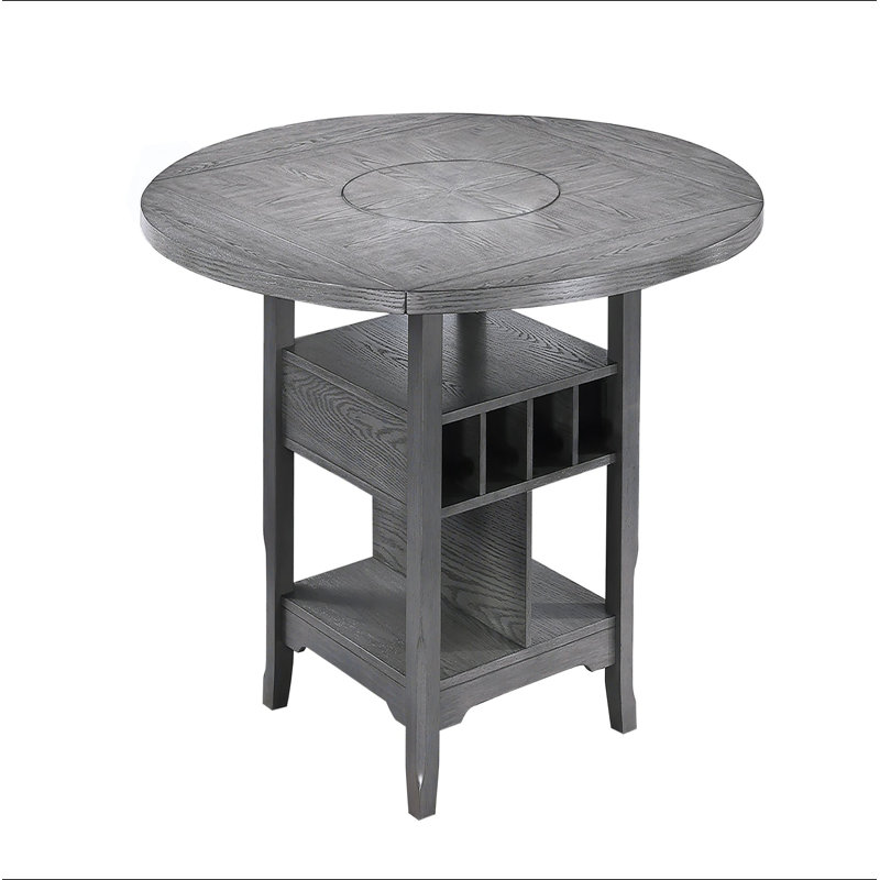 Table de salle à manger grise à hauteur de comptoir de 1 pièce avec tablette de rangement intégrée Lazy Suzan, Gris