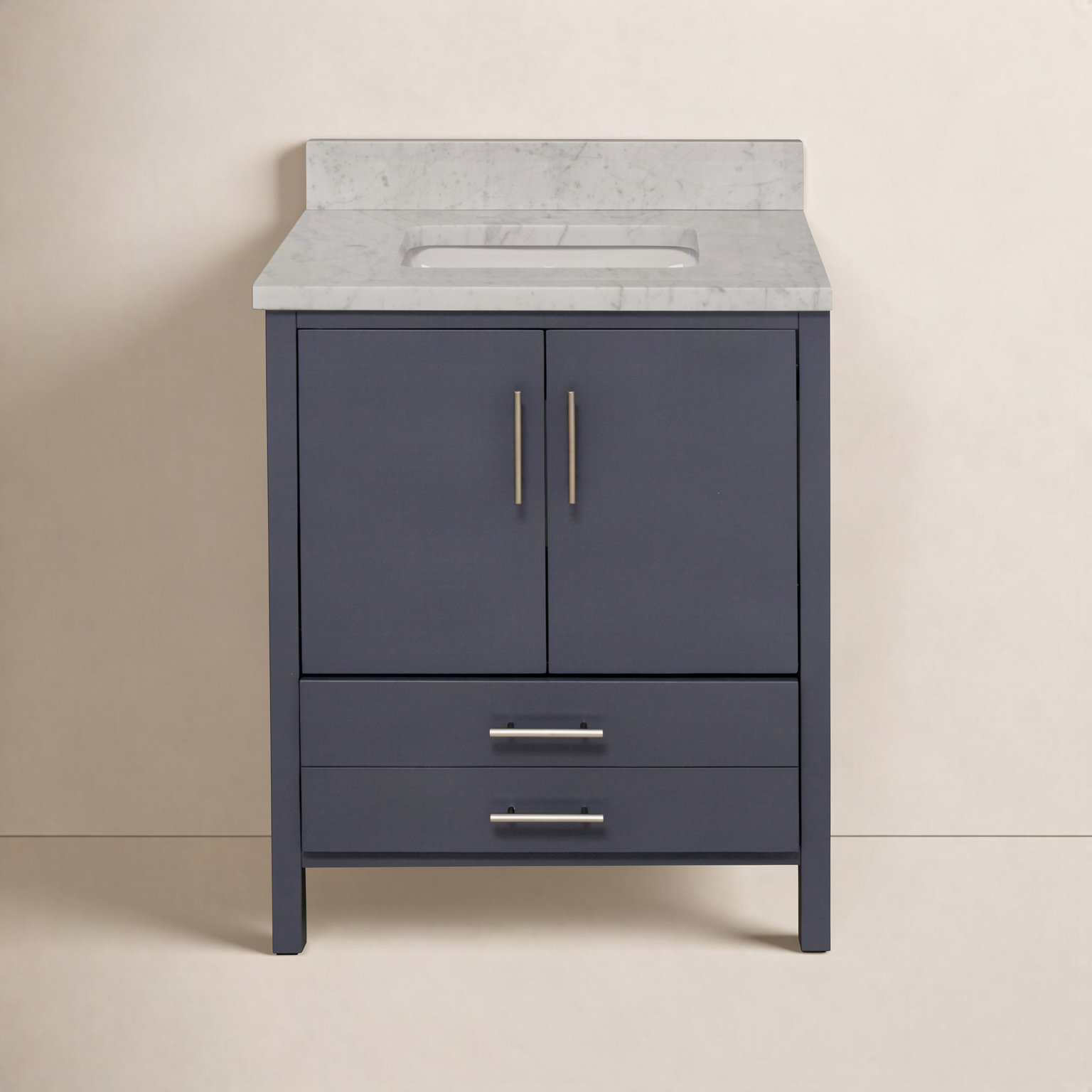 Kiara 30'' Single Bathroom Vanity, Carrara Marble, Charcoal Gray