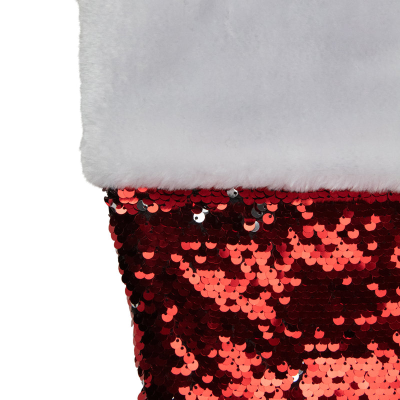 Chaussette de Noël réversible à paillettes, Rouge / argenté, H 22 po x l 10,5 po