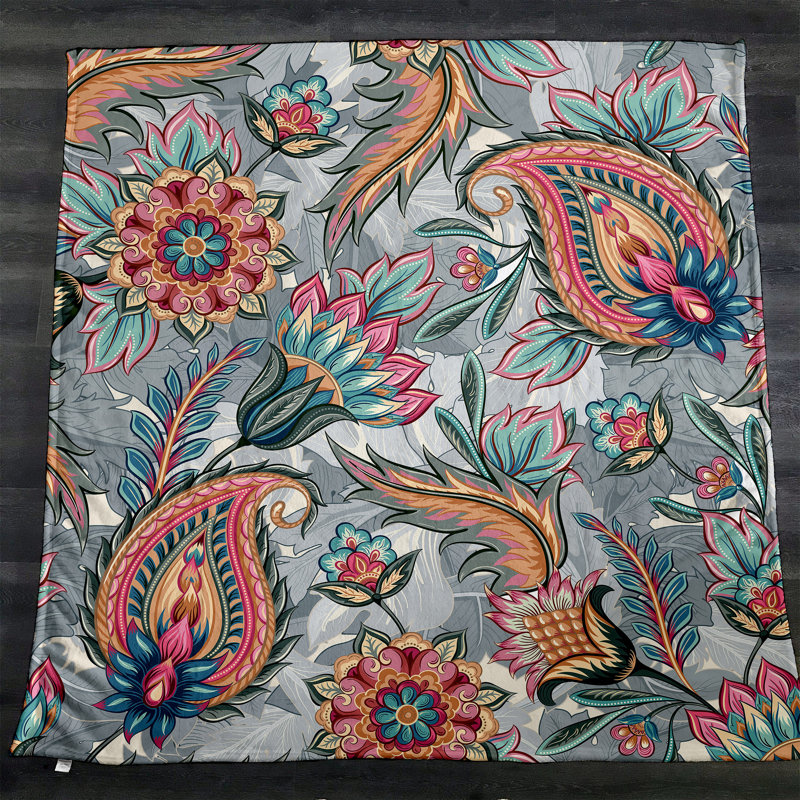 Plain Weave / Muslin Throw Blanket, Gray/Pink Floral
