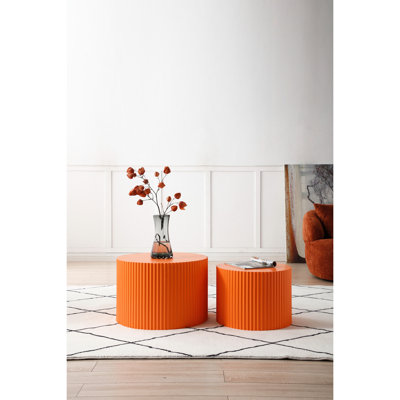 2 tables basses rondes - Fabriquée à la main pour le salon - orange 23,51 po fabriquée à la main 23,51 po