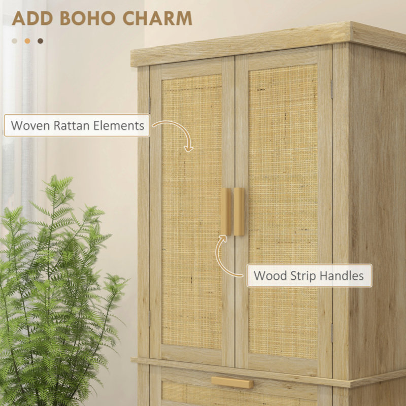 Oak and Rattan 72" Tall Kitchen Pantry Storage Cabinet