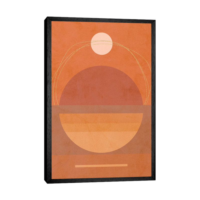Midmod Geo VI Terracotta Moon & Sun - Print on Canvas, Black Framed, 66.04 cm H x 45.72 cm W
