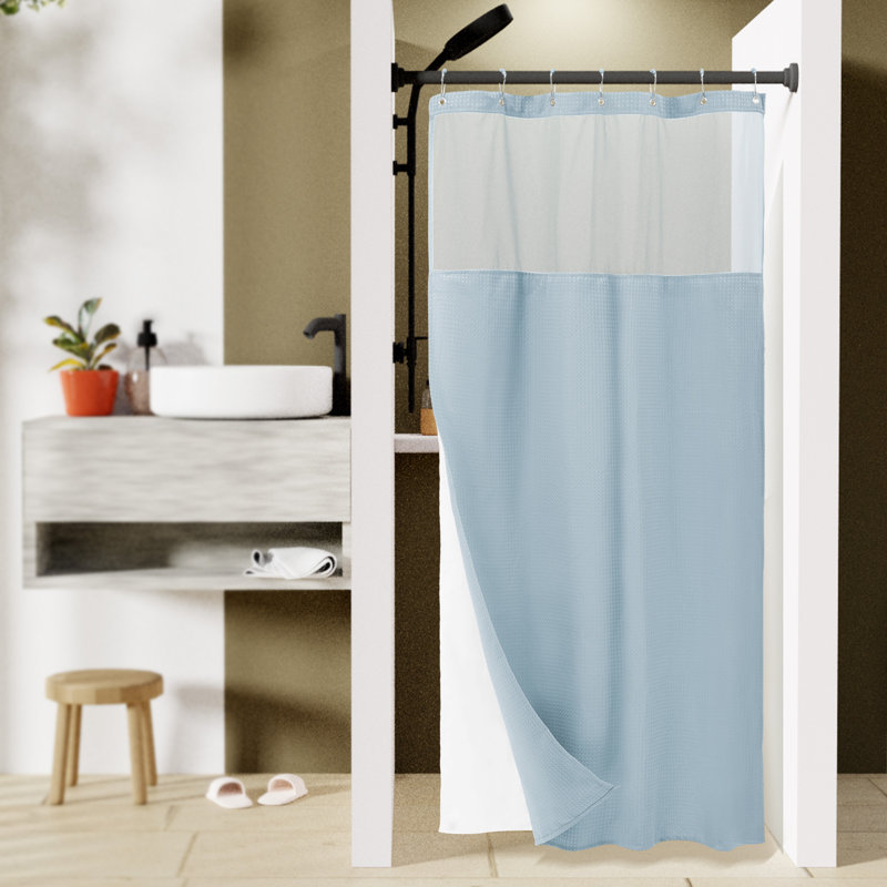 Rideau de douche Waffle Weave avec doublure à encliqueter, 12 crochets inclus, Bleu brouillard, H 72 po x l 36 po