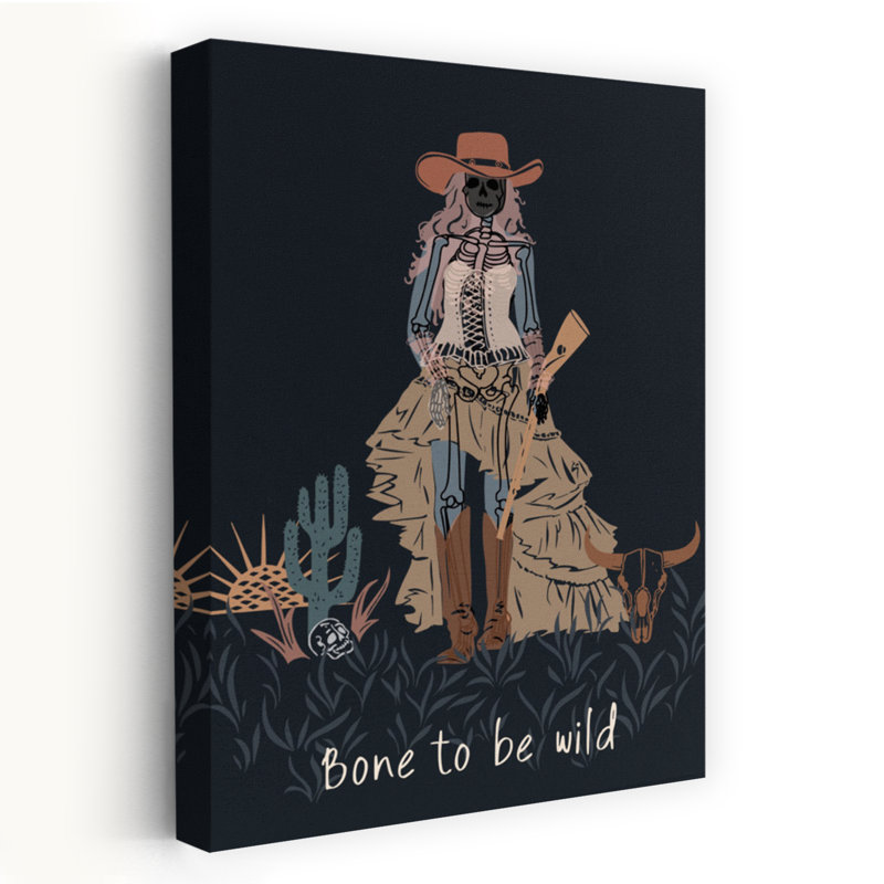 Desert Skeleton Cowgirl Gothic Rustic Vintage Cactus Plant Landscape Sunset Wall Art Print 1 Piece Wrapped Canvas Wall Art