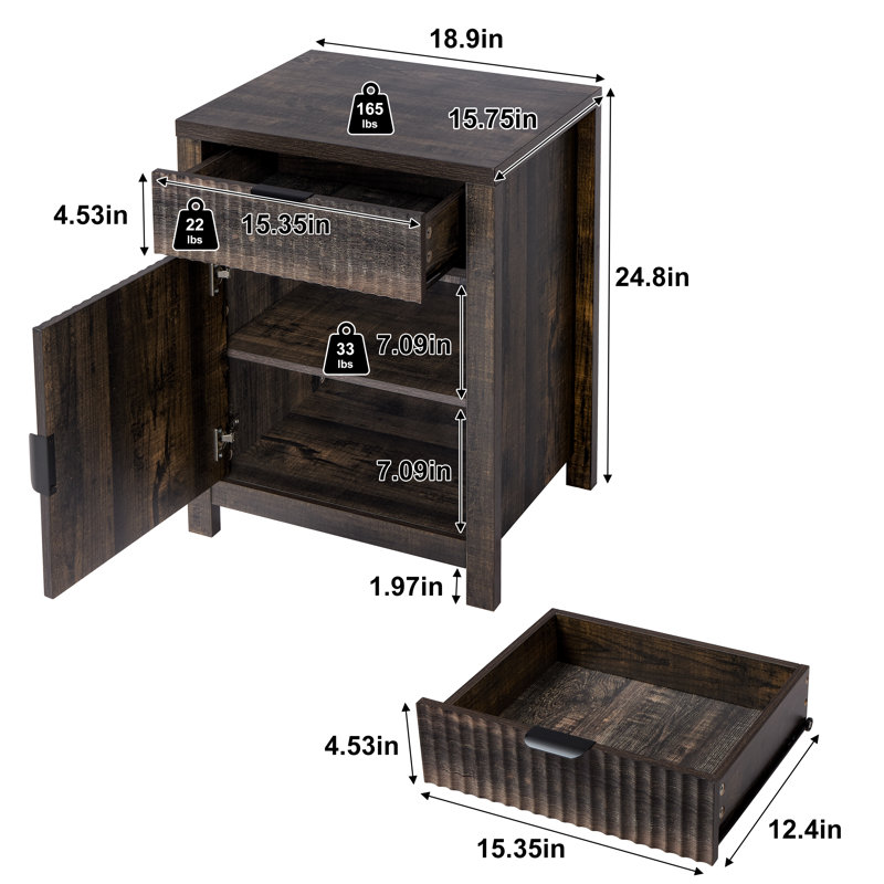  Ensemble de 2 tables de chevet robustes avec tiroir, table de chevet de 18,8 po de largeur avec rangement, table de bout robuste