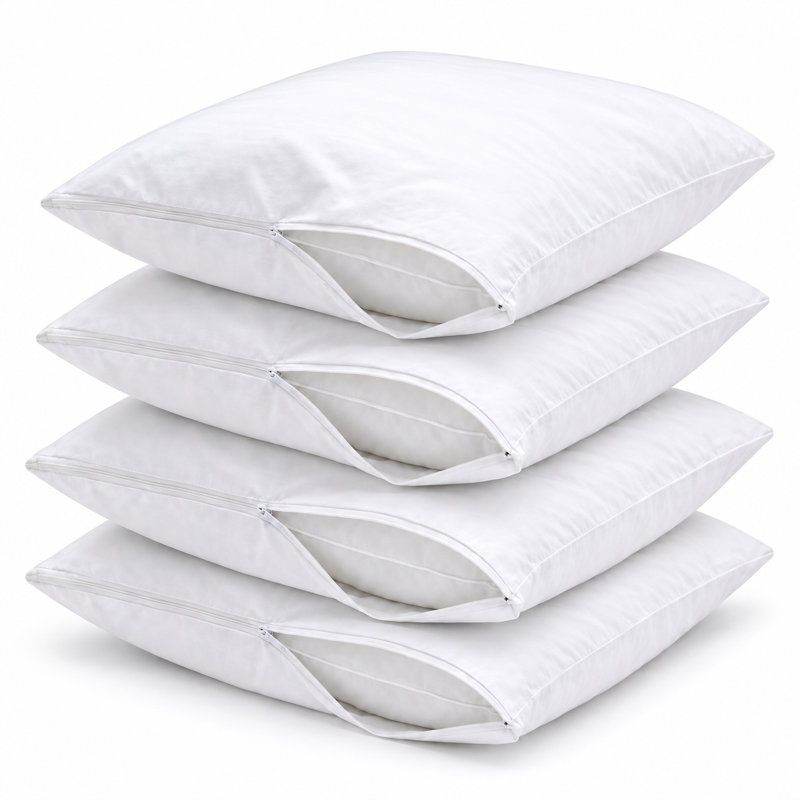 Protège-oreillers zippés en percale 100 % coton blanc, 51 x 66 cm (paquet de 2),, 2 Pack, Standard