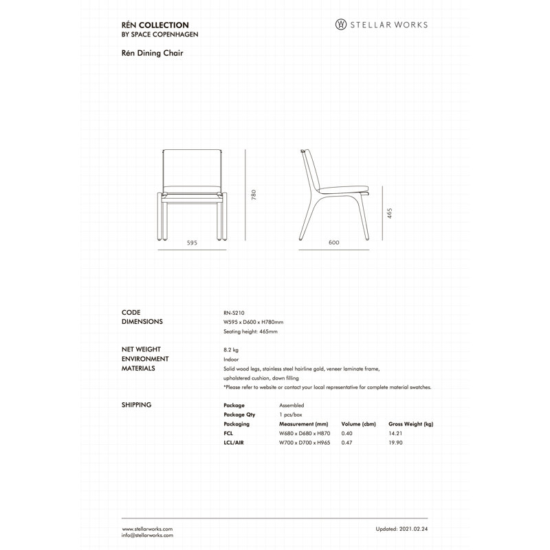 Ren Leather Dining Chair, Natural Walnut