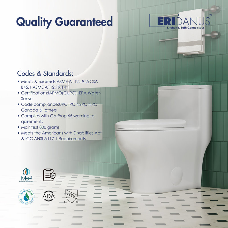 Salerno Elongated Comfort Height One-Piece Toilet with Dual Flush, Soft-Close Seat and Easy-Clean Skirted Base