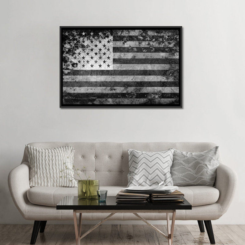 «Flags U.S.A. Grunge», impression sur toile, H 18 po x l 26 po x P 1,5 po, Toile avec cadre noir, Pas de tapis