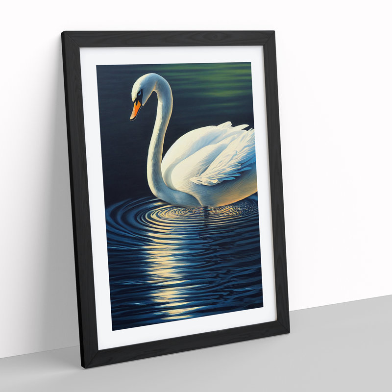 Swan in a Pond No.3 - Framed Print, Black Framed, 64cm H x 46cm W x 2cm D