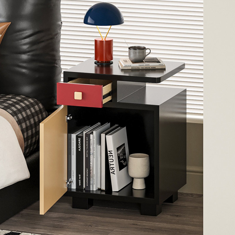 H 22,83 po x l 16,93 po, table de chevet, tiroir, armoire de rangement et tablette