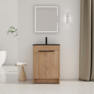 Meuble-lavabo autoportant de 24 po avec lavabo en céramique et portes d'armoire à fermeture en douceur, parfait pour les salles de bain modernes et fonctionnelles