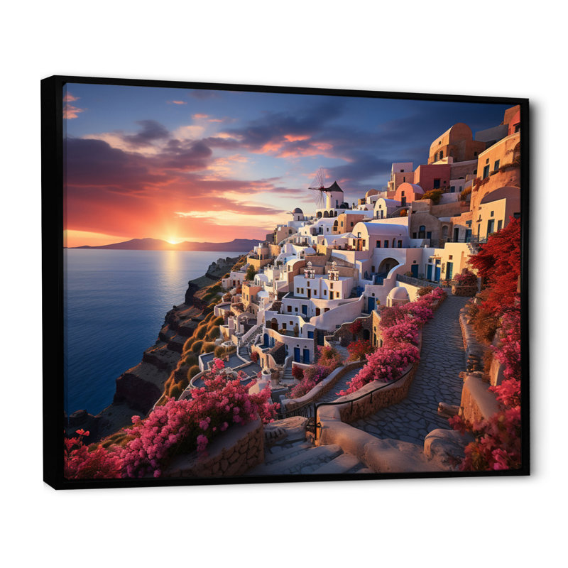 " Greece Oia Splendour V ", H 16 po x l 32 po, Cadre flottant noir